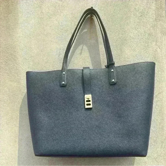 MICHAEL Kors Navy Blue Karson Large Carry All Leather  Tote - Picture 2 of 11